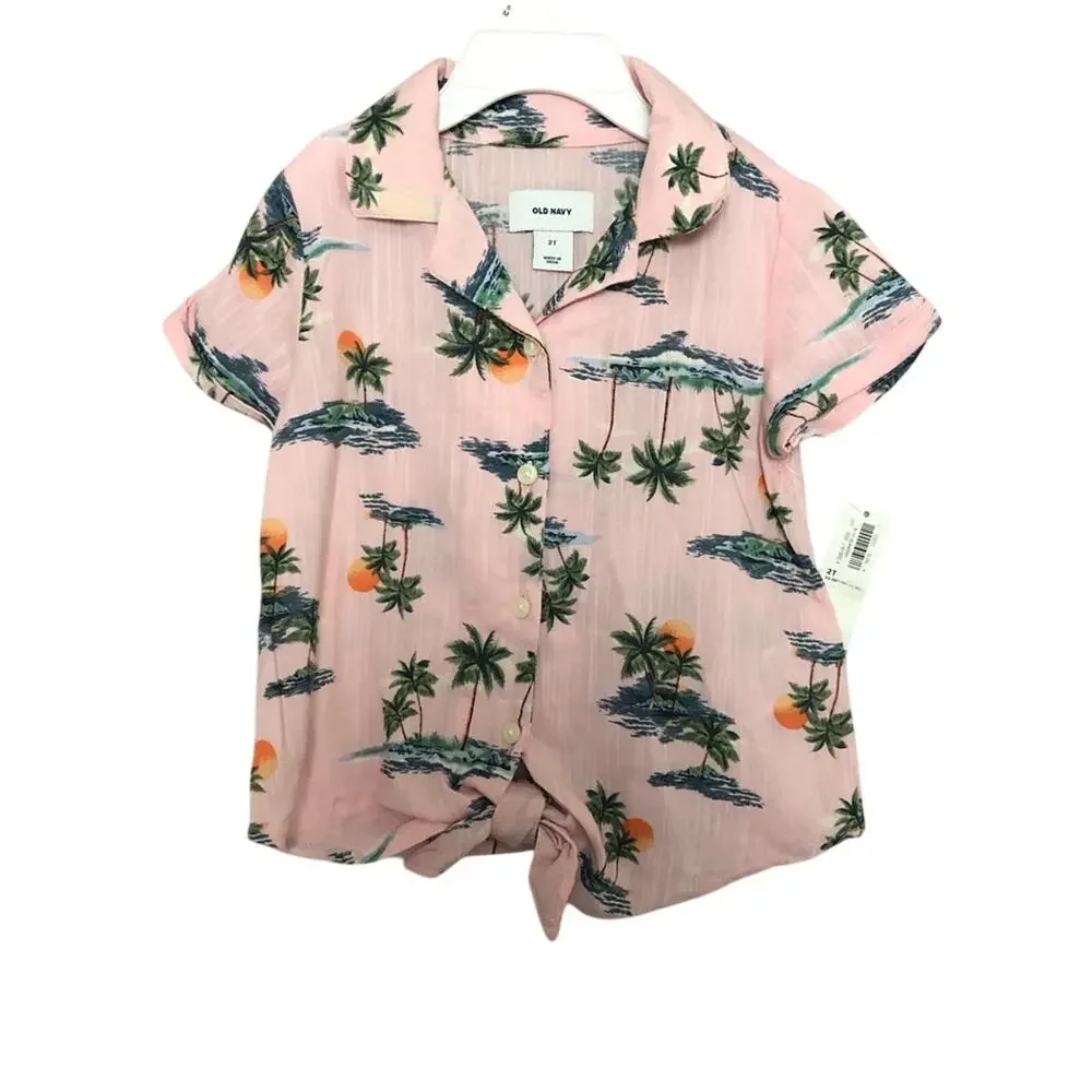 Old Navy Kids Tropical Print Button Front Blouse Sz 2T
